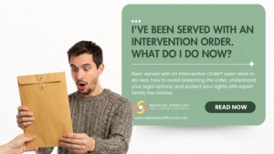 Person looking shocked after being served with an Intervention Order and seeking family law advice about what to do next.